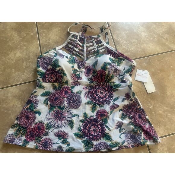 NWT Raisins 14W Boa Cage Neck Tankini Top Swimsuit Swim Floral - Picture 1 of 4